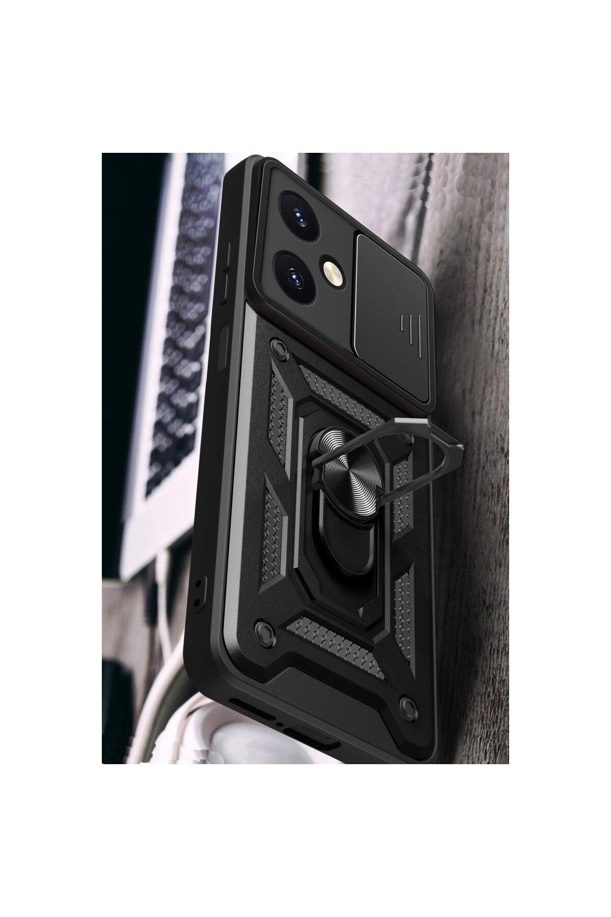 Vivo Y27 Uyumlu Kılıf Pars Lens Yüzüklü Silikon - Siyah