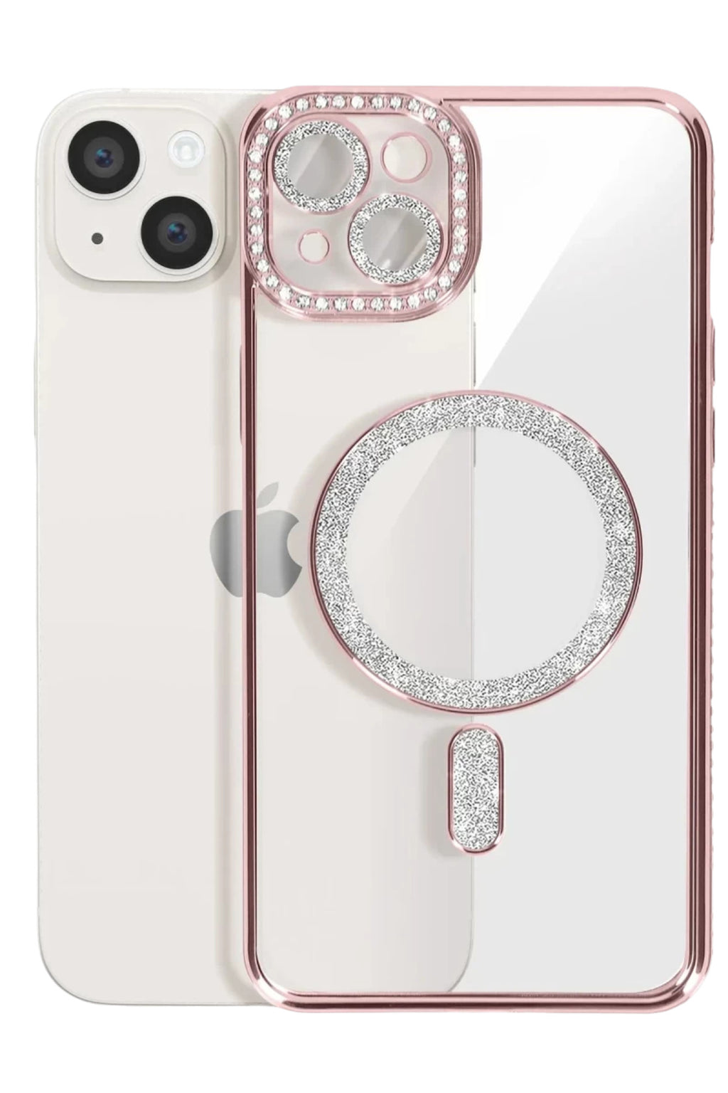 Apple iPhone 15 Uyumlu Kılıf Joke Simli Magneticsafe Kılıf - Pembe