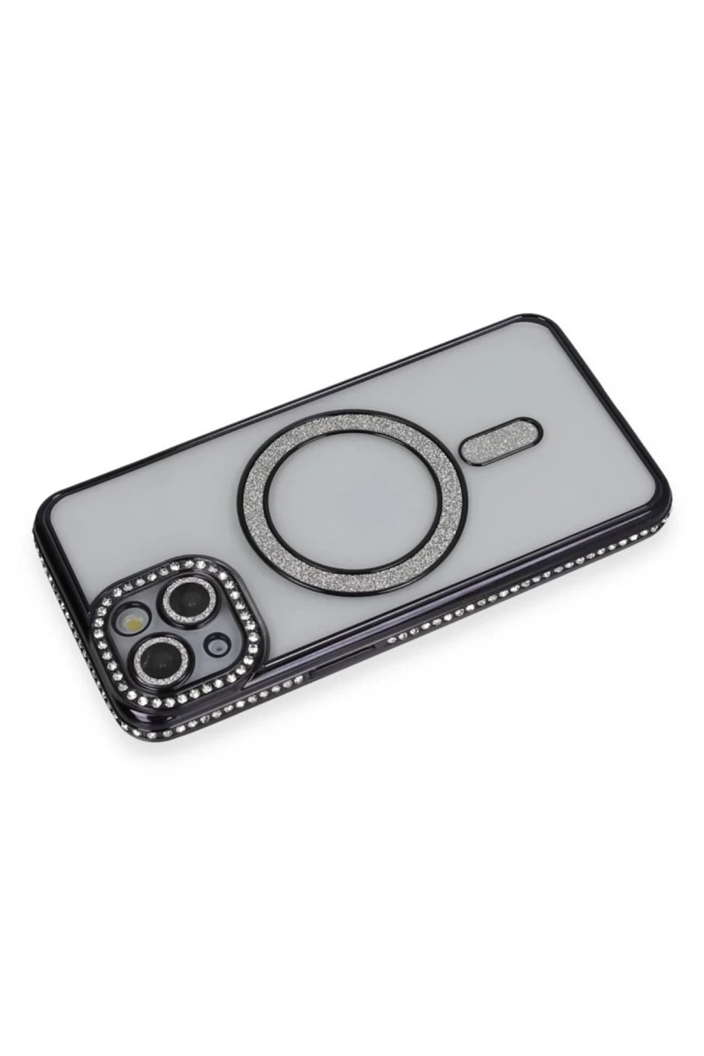 Apple iPhone 13 Uyumlu Kılıf Joke Simli Magneticsafe Kılıf - Siyah