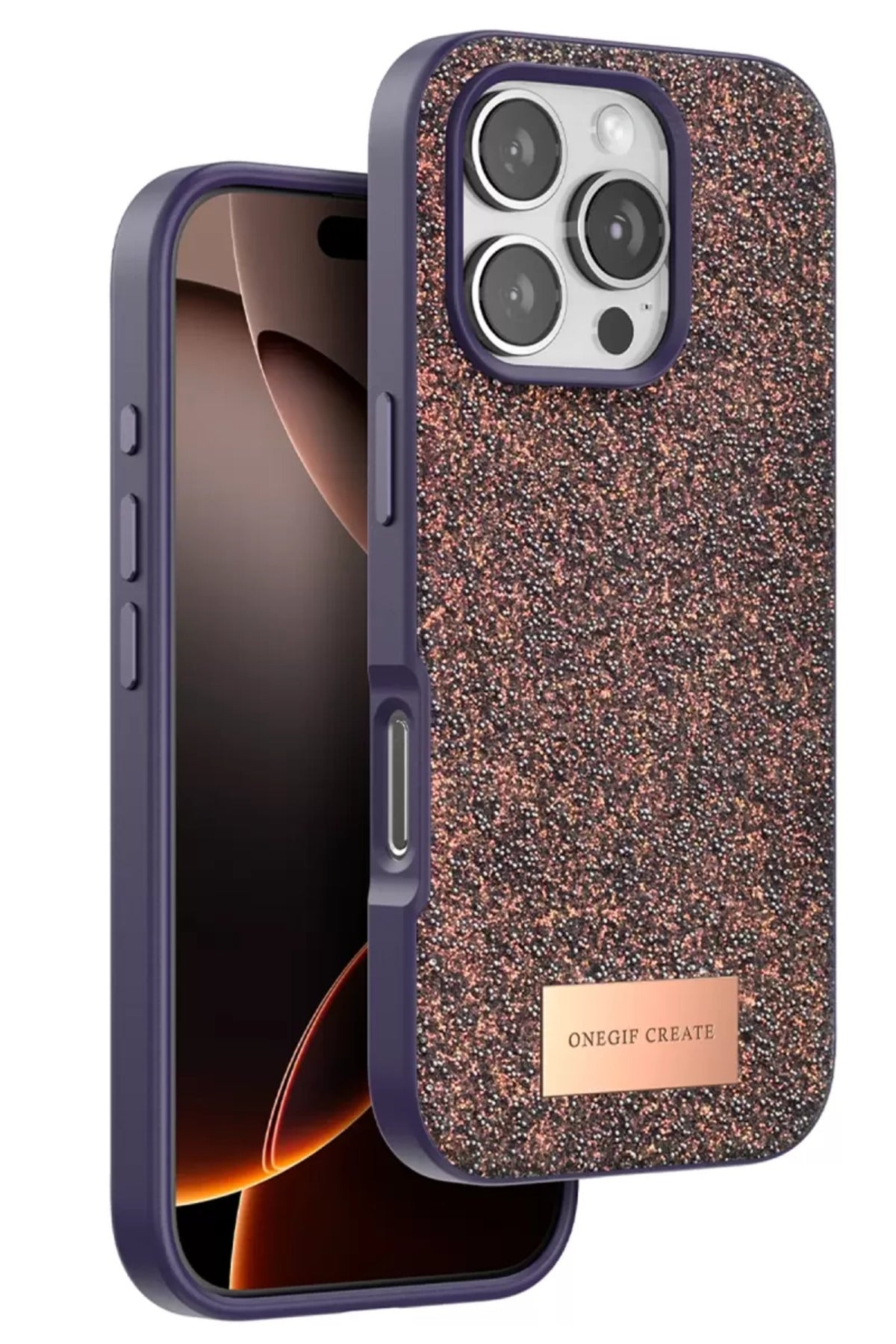 Onegif Apple iPhone 16 Pro Max Uyumlu Bright Simli Kapak - Derin Mor