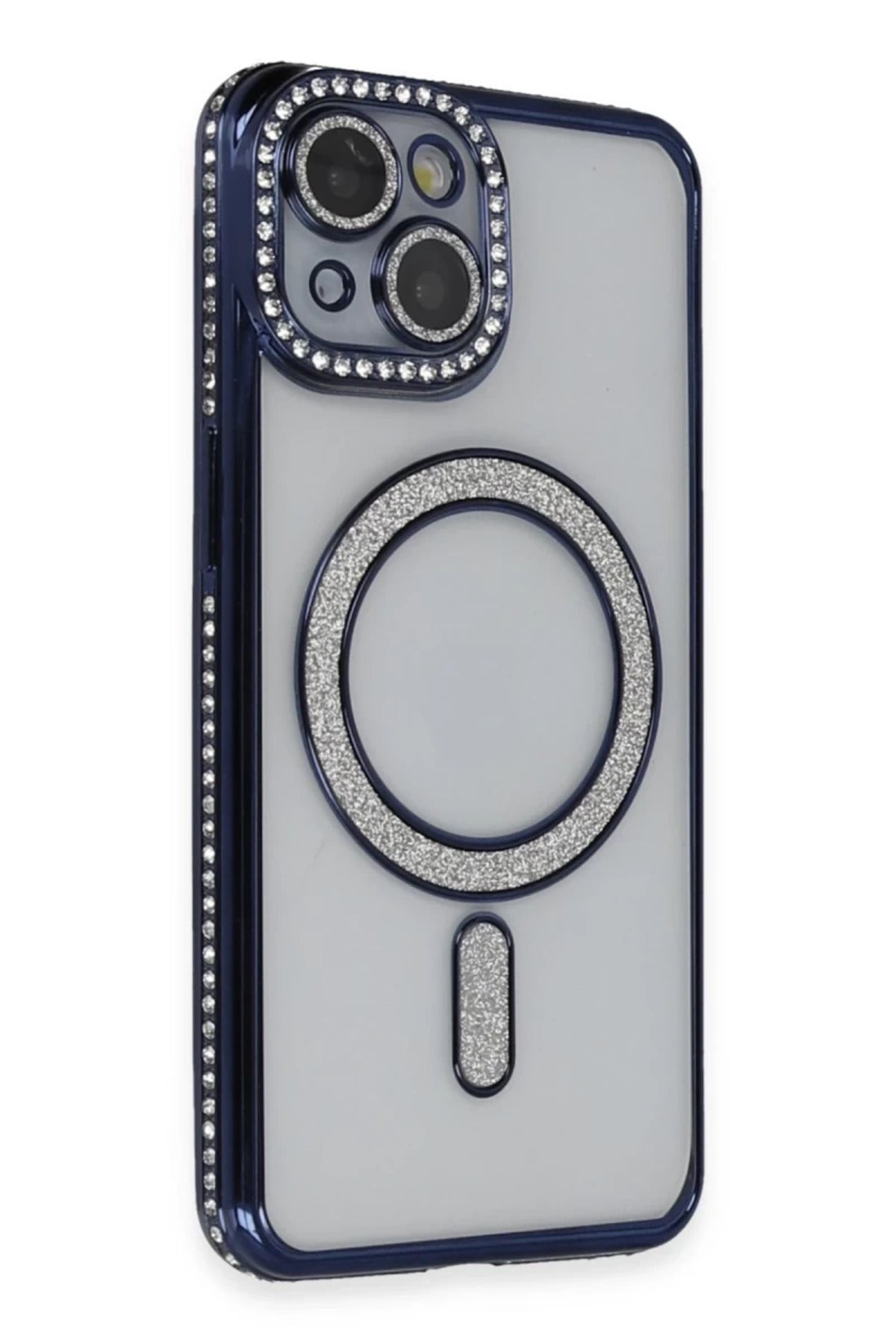 Apple iPhone 13 Uyumlu Kılıf Joke Simli Magneticsafe Kılıf - Lacivert