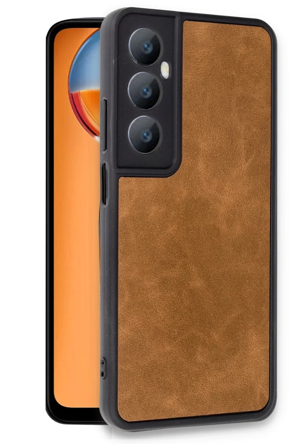 Realme C65 Uyumlu Kılıf Aras Deri Kapak - Taba
