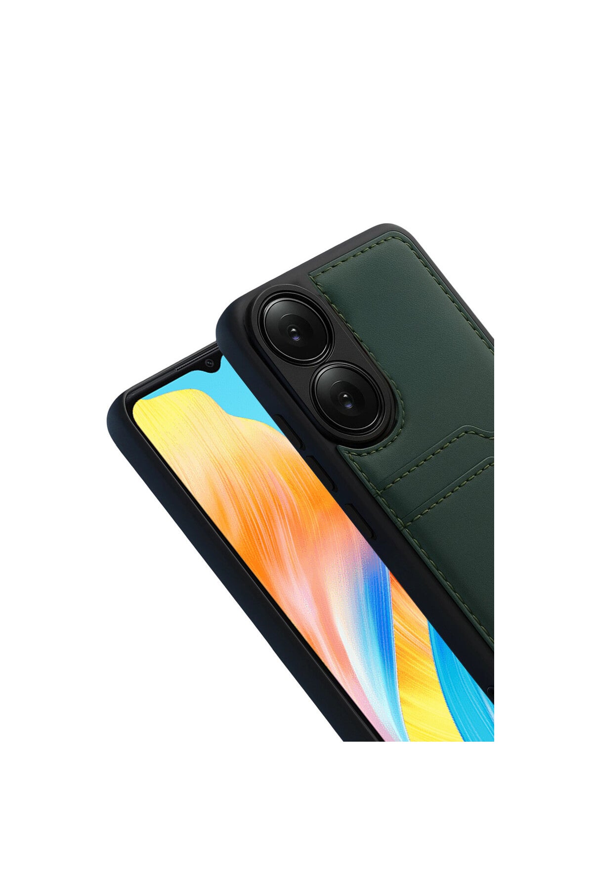 Oppo A38 Uyumlu Sara Kartvizitli Deri Kılıf - Yeşil
