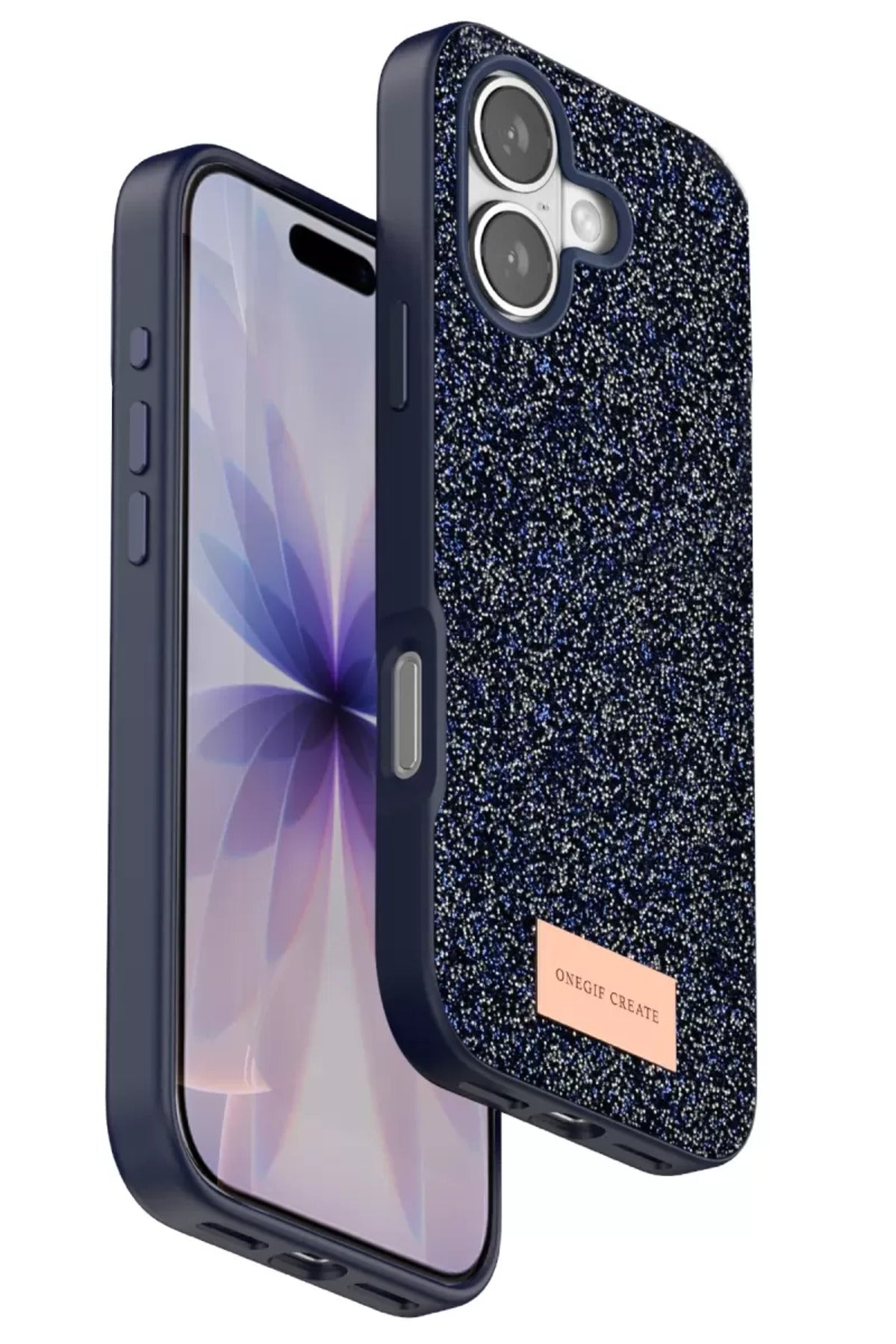 Onegif Apple iPhone 17 Uyumlu Bright Simli Kapak - Mavi