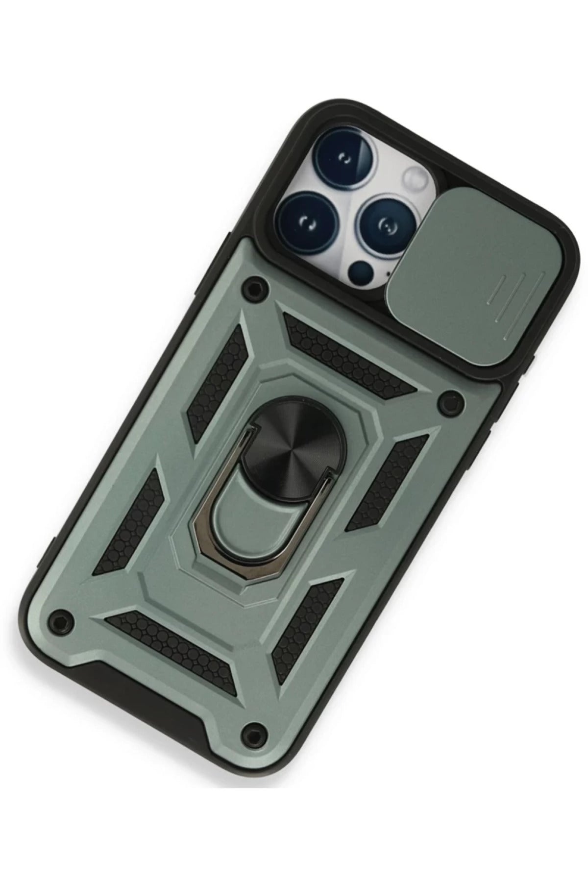 Apple iPhone 15 Pro Uyumlu Kılıf Pars Lens Yüzüklü Silikon - Yeşil