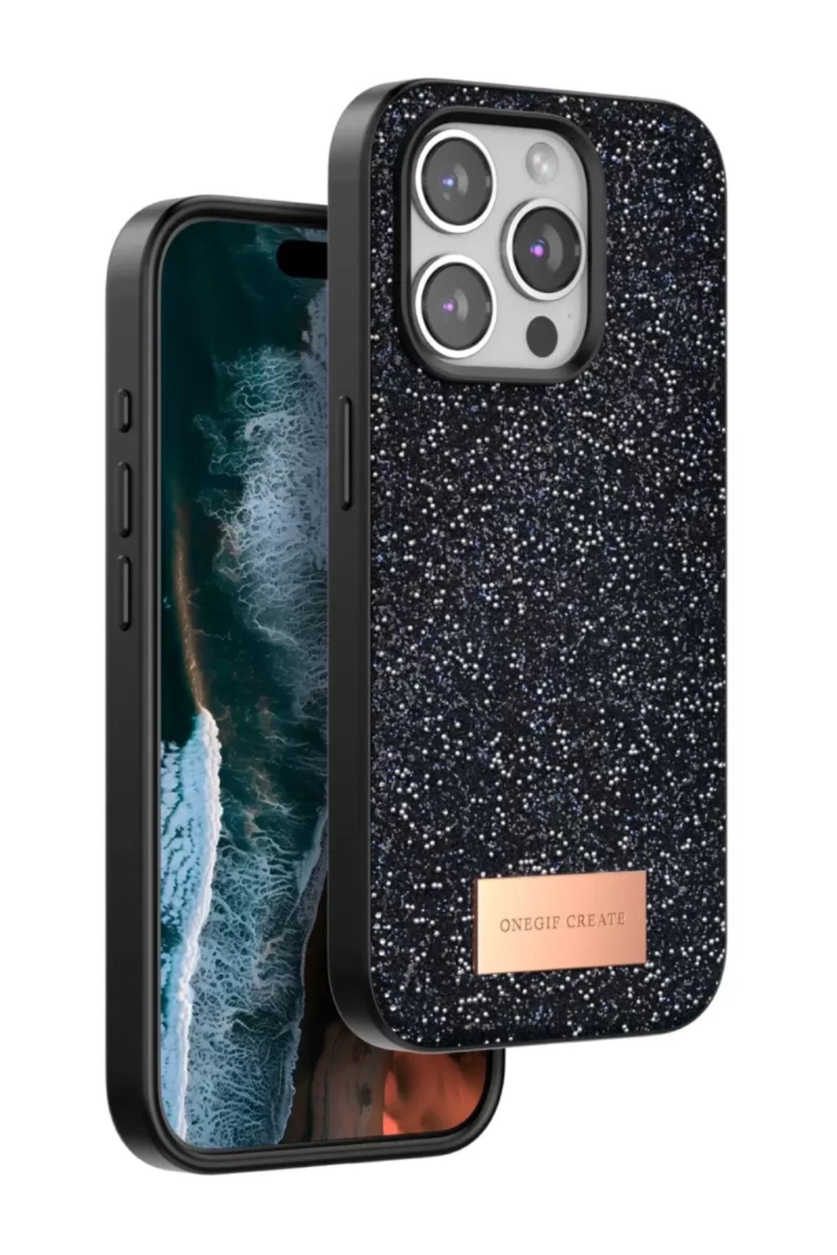 Onegif Apple iPhone 15 Pro Max Uyumlu Bright Simli Kapak - Siyah