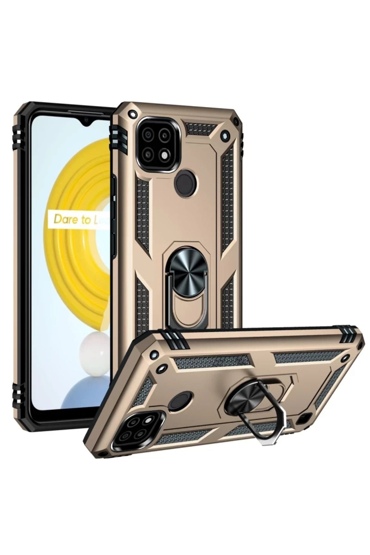 Realme C21 Uyumlu Kılıf Sofya Yüzüklü Silikon Kapak - Gold