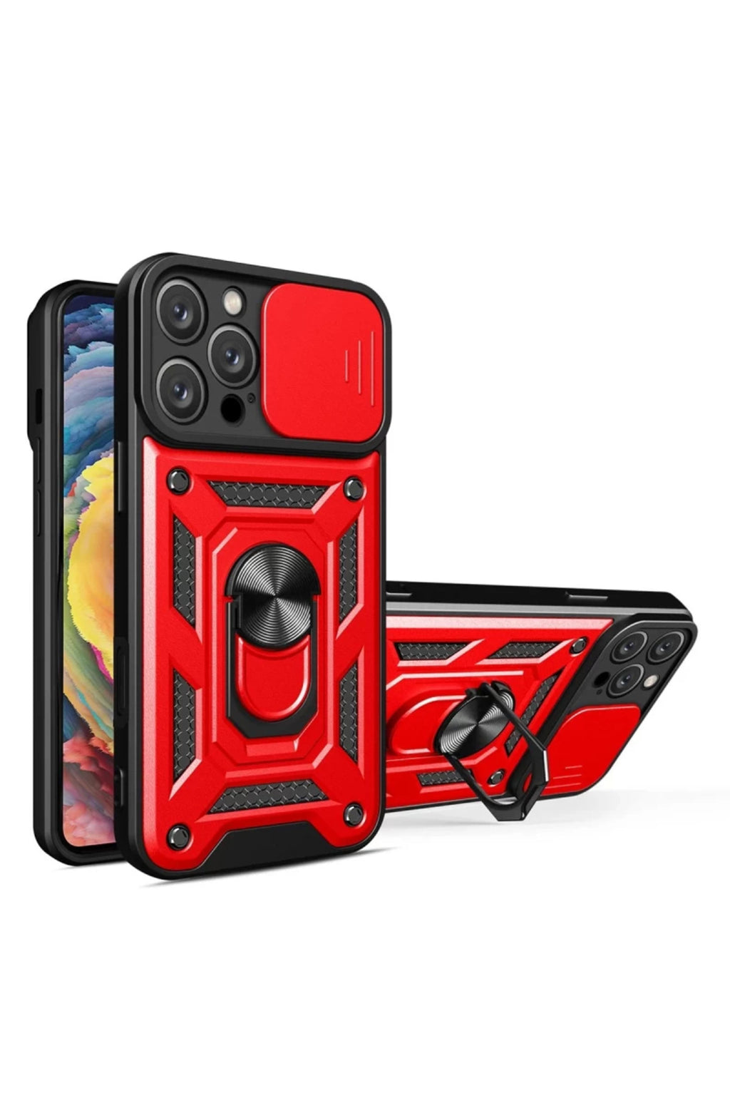Apple iPhone 16 Pro Max Uyumlu Kılıf Pars Lens Yüzüklü Silikon - Kırmızı