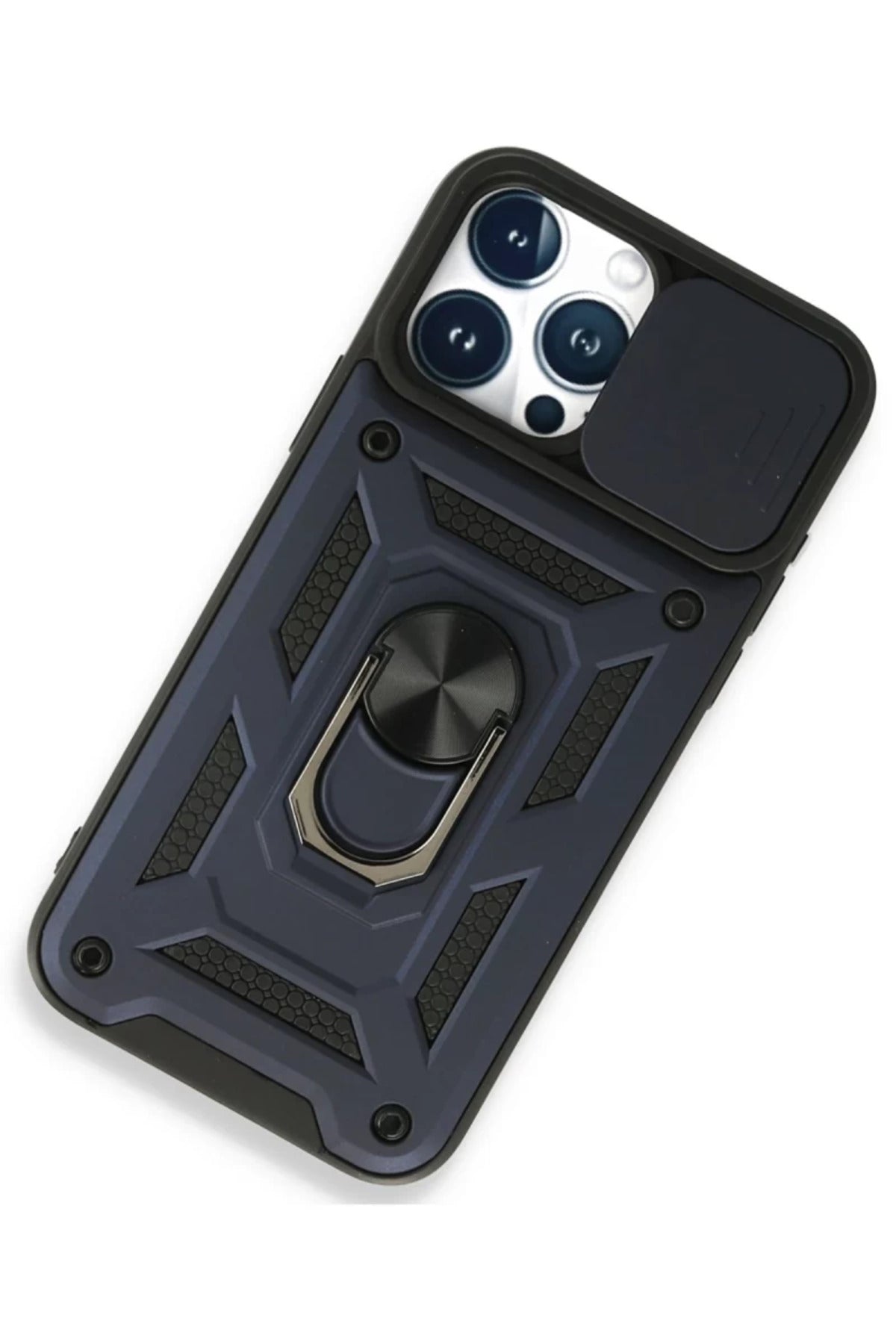 Apple iPhone 15 Pro Max Uyumlu Kılıf Pars Lens Yüzüklü Silikon - Lacivert