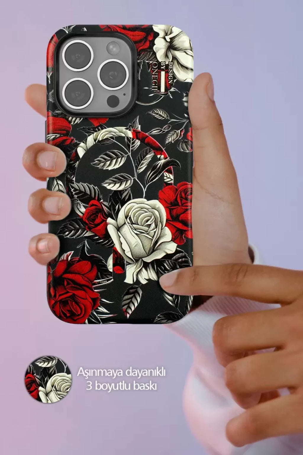 Onegif Apple iPhone 15 Pro Max Uyumlu Flower Series Magsafe Kapak - Pembe