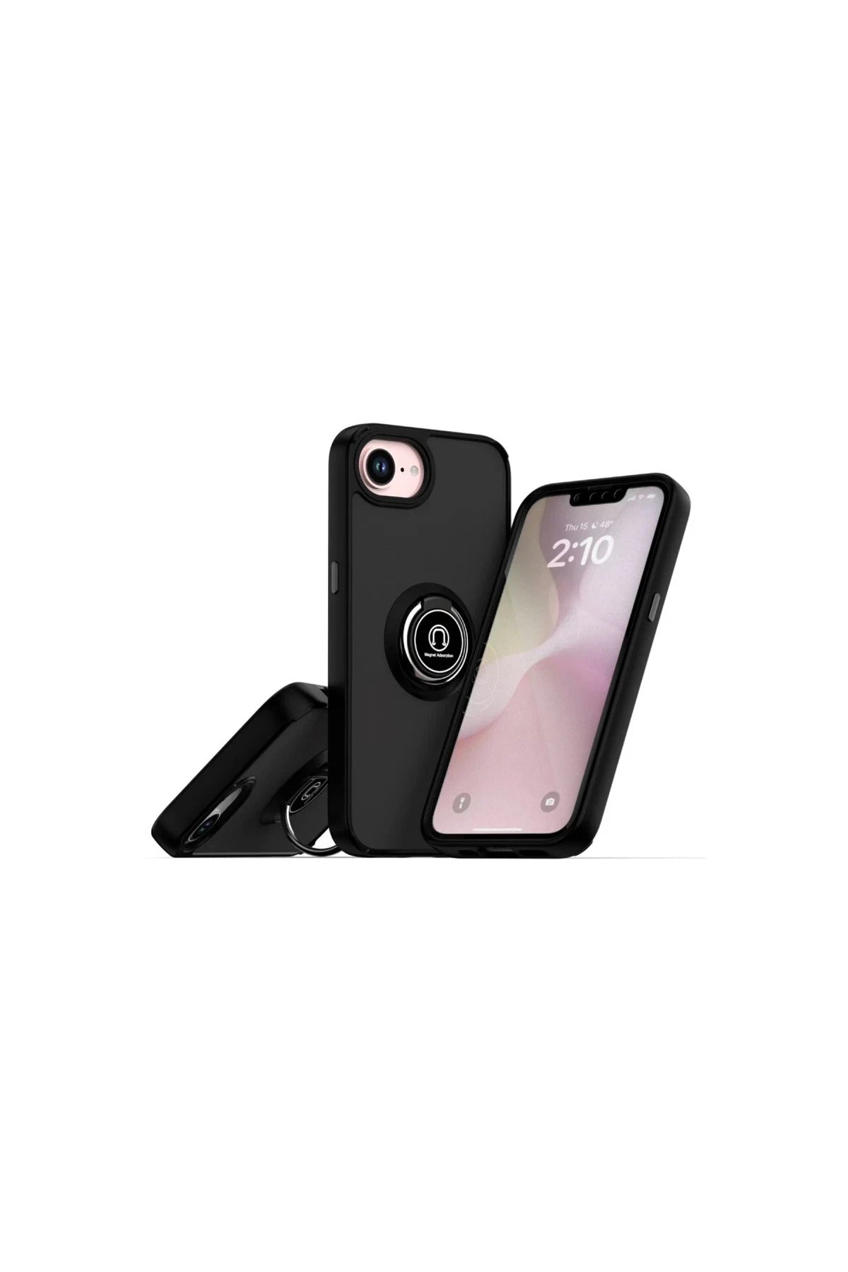 Apple iPhone 16E Uyumlu Kılıf Montreal Yüzüklü Silikon Kapak - Siyah