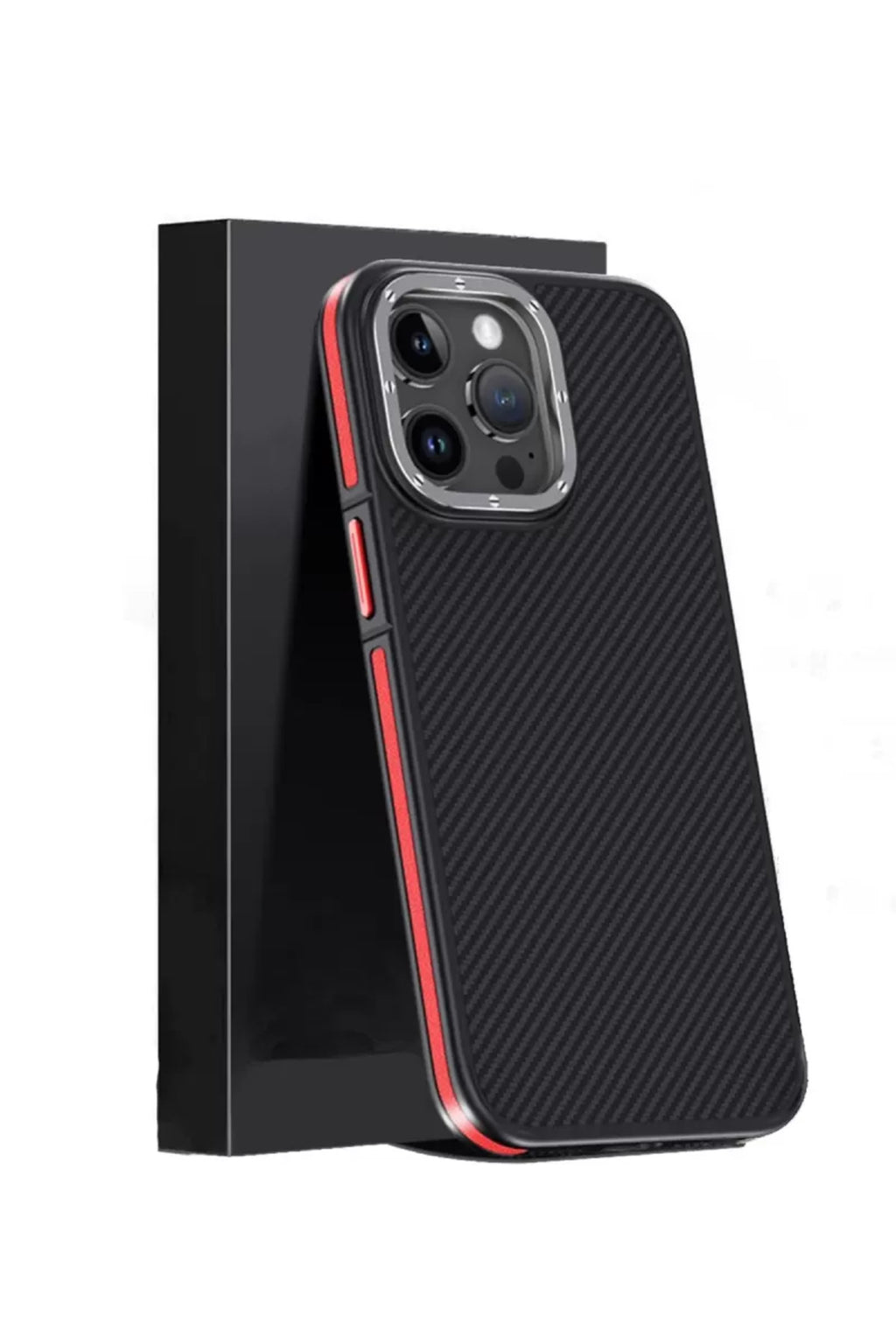Joko Apple iPhone 15 Pro Uyumlu Kılıf Aramid 600D Kevlar Karbon Fiber Magsafe Kapak - Kırmızı