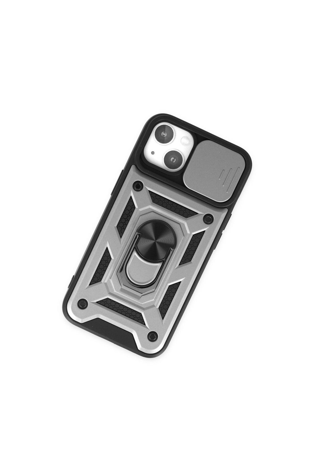 Apple iPhone 14 Uyumlu Kılıf Pars Lens Yüzüklü Silikon - Gümüş