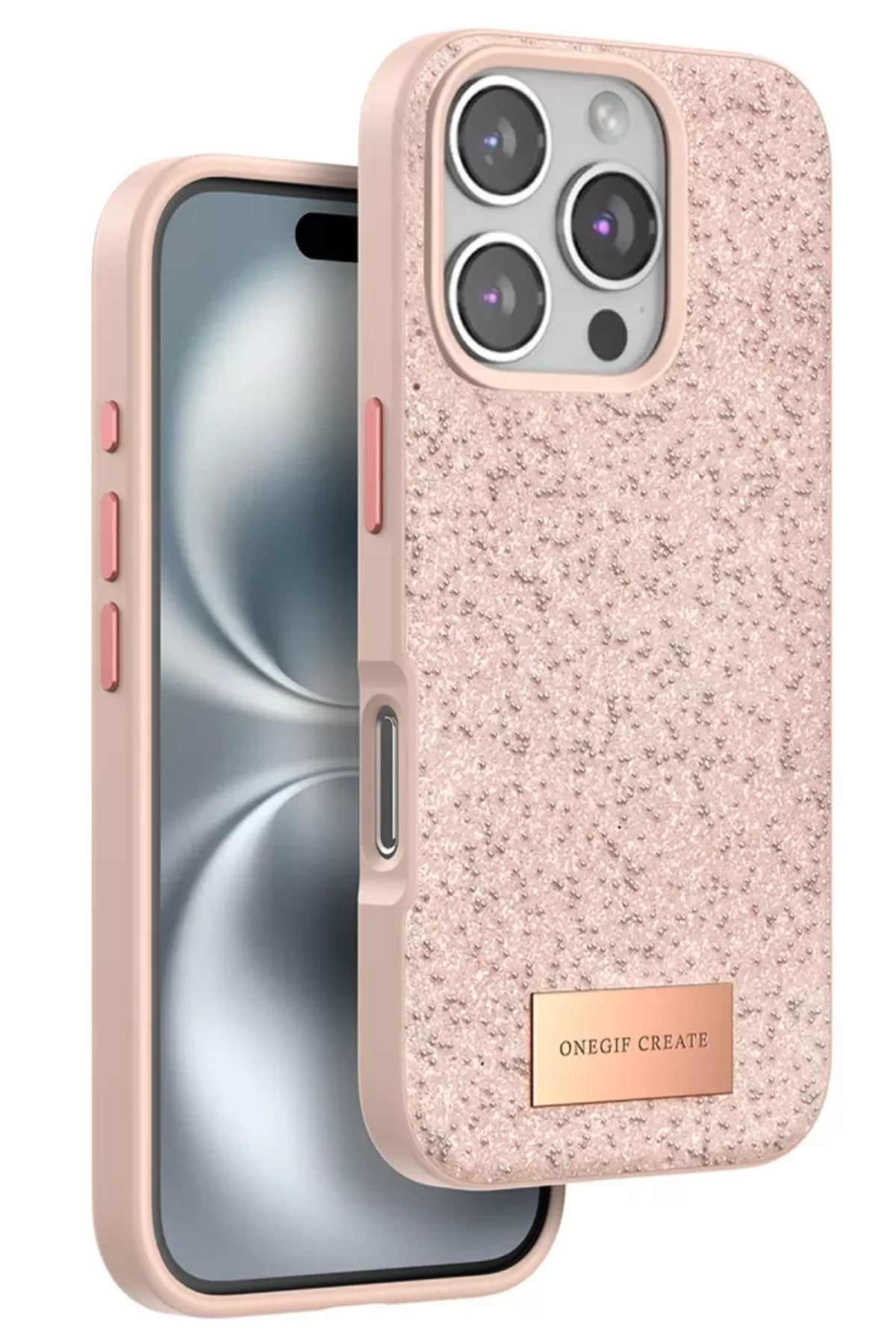 Onegif Apple iPhone 16 Pro Max Uyumlu Bright Simli Kapak - Pembe