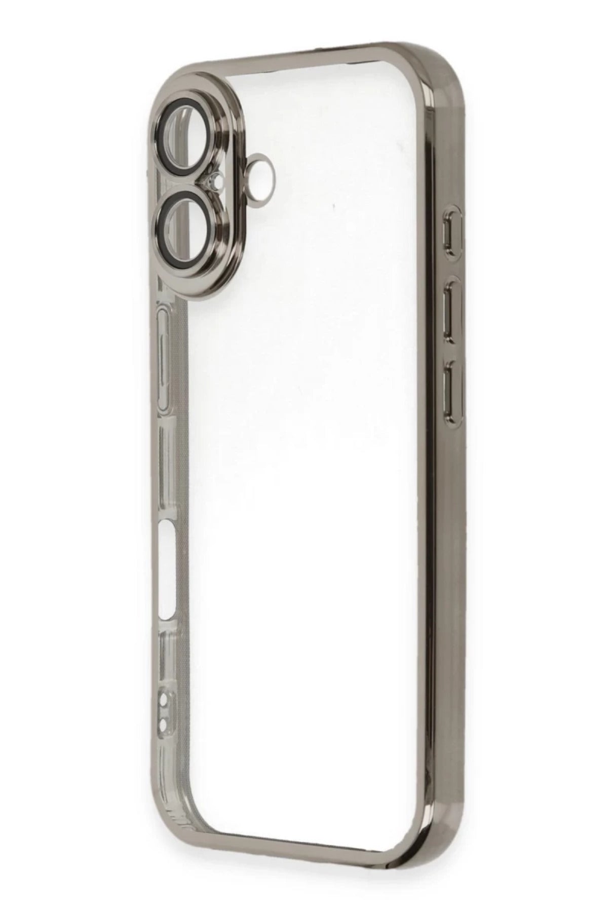 Apple iPhone 16 Uyumlu Kılıf Lensli Silikon - Titanyum Gri