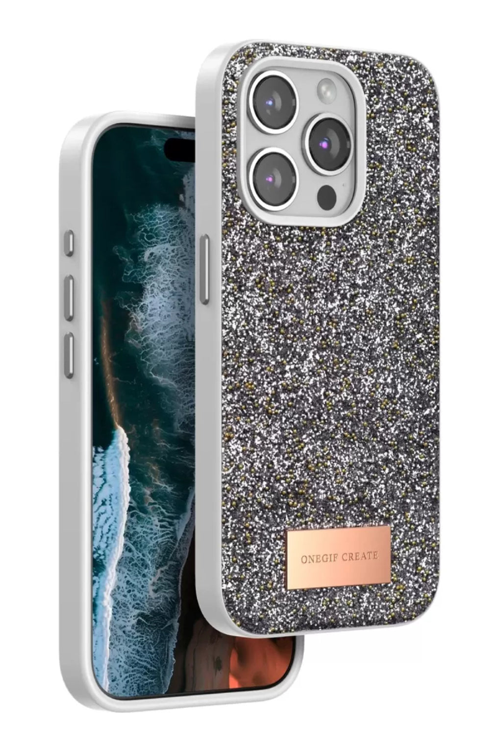 Onegif Apple iPhone 15 Pro Uyumlu Bright Simli Kapak - Gümüş