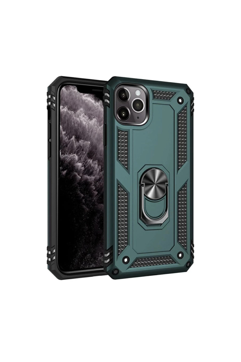 Apple iPhone 11 Pro Max Uyumlu Kılıf Sofya Yüzüklü Silikon Kapak - Yeşil