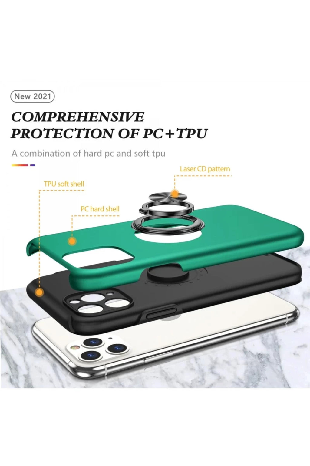Apple iPhone 11 Pro Max Uyumlu Kılıf Elit Yüzüklü Kapak - Yeşil