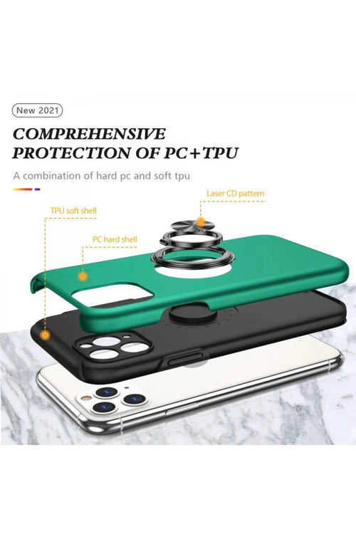 Apple iPhone 11 Pro Max Uyumlu Kılıf Elit Yüzüklü Kapak - Yeşil