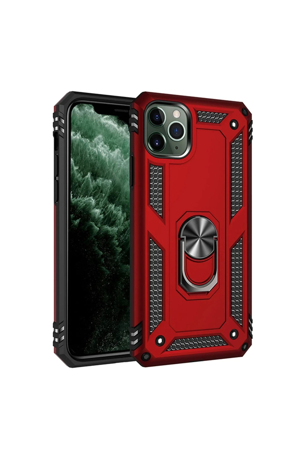 Apple iPhone 11 Pro Max Uyumlu Kılıf Sofya Yüzüklü Silikon Kapak - Kırmızı