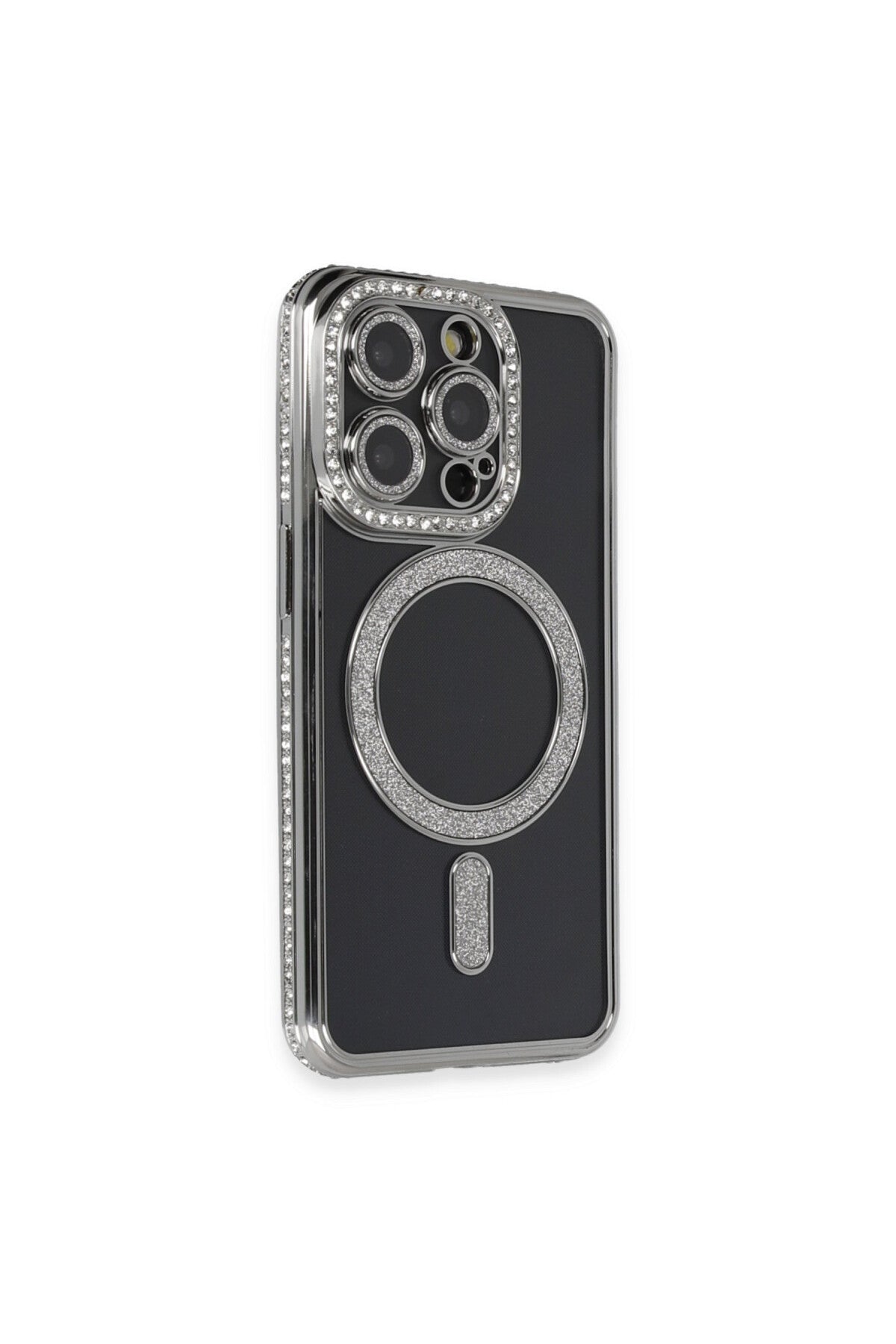 Apple iPhone 14 Pro Max Uyumlu Kılıf Joke Simli Magneticsafe Kılıf - Gri