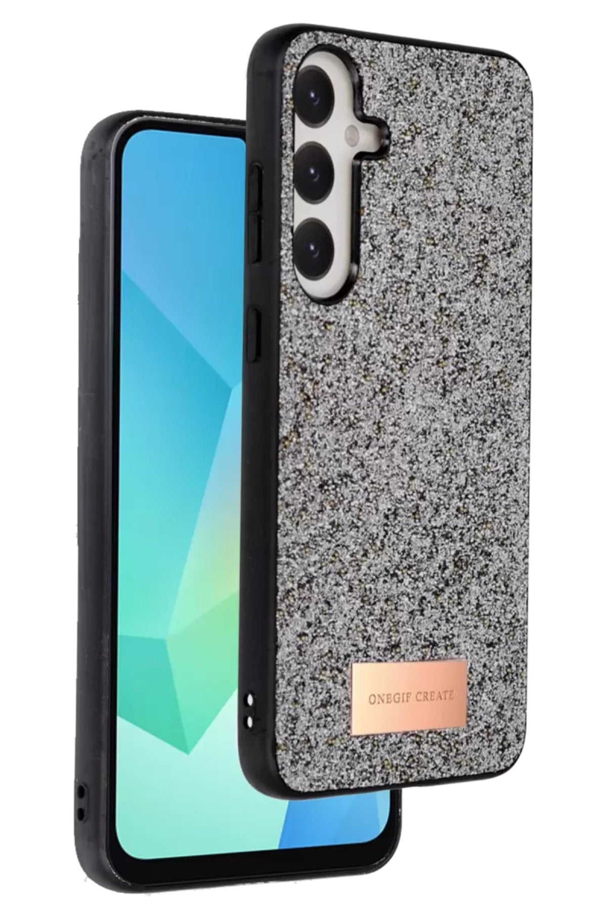 Onegif Samsung Galaxy A16 5G Uyumlu Bright Simli Kapak - Gümüş