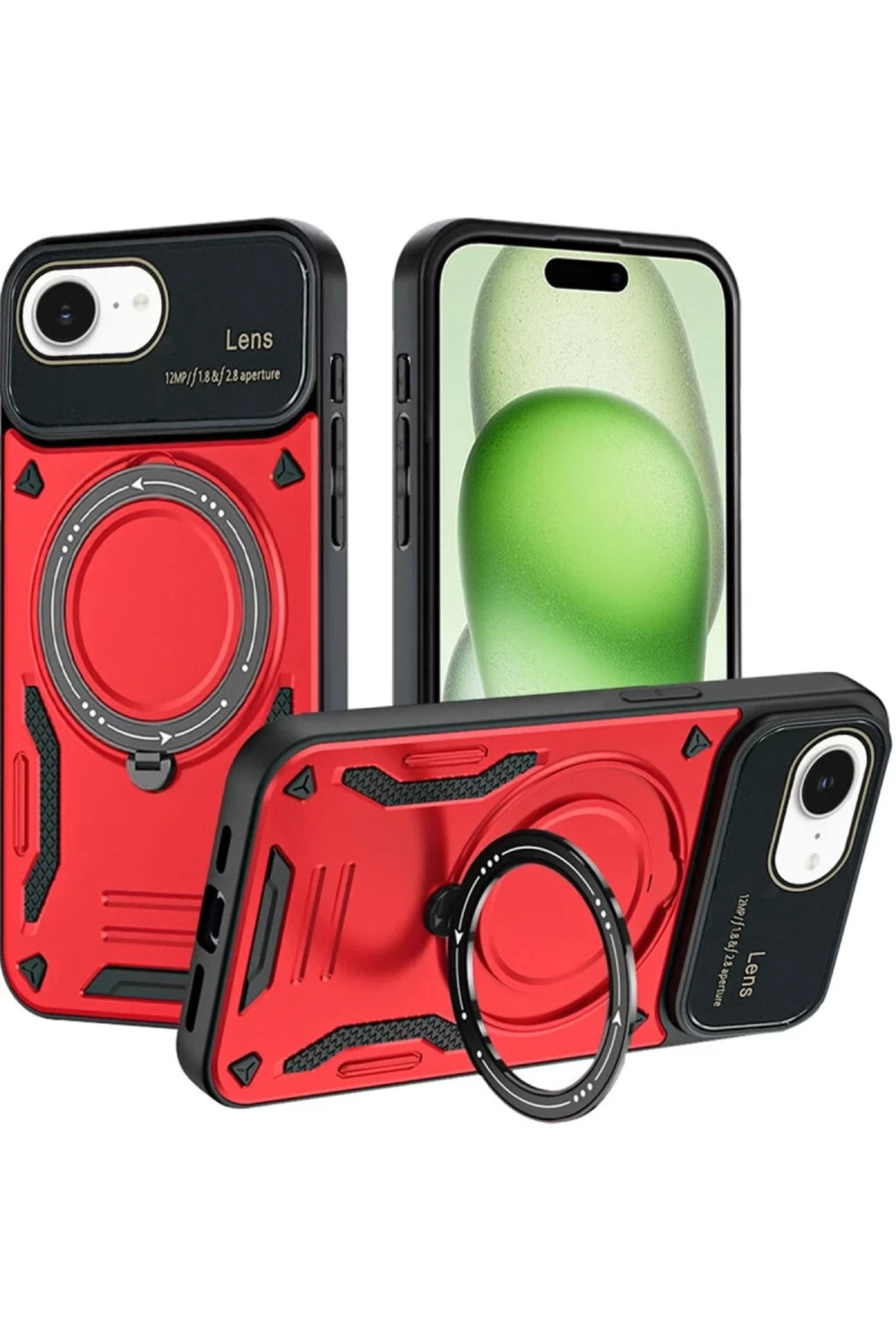 Apple iPhone 16E Uyumlu Kılıf Joy Lens Standlı Kapak - Kırmızı