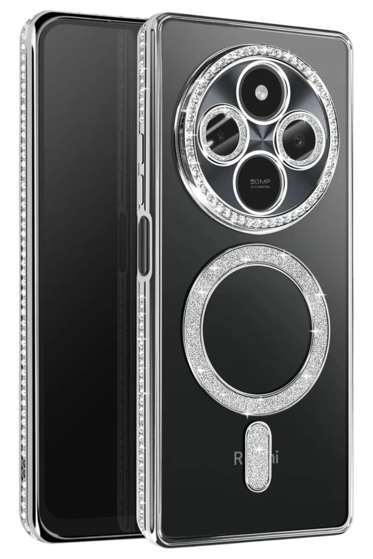 Xiaomi Redmi 14C Uyumlu Joke Simli Magneticsafe Kılıf - Gümüş
