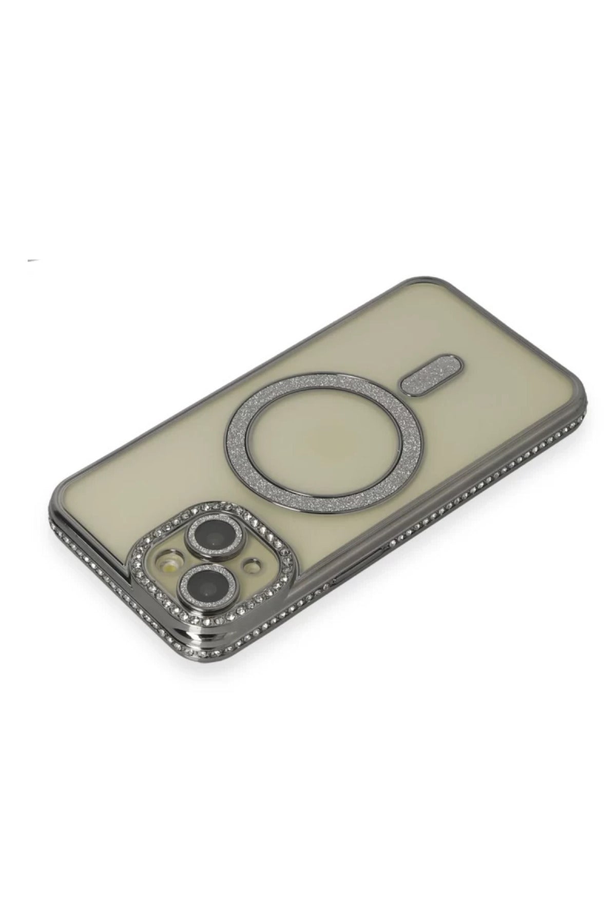 Apple iPhone 15 Uyumlu Kılıf Joke Simli Magneticsafe Kılıf - Gri