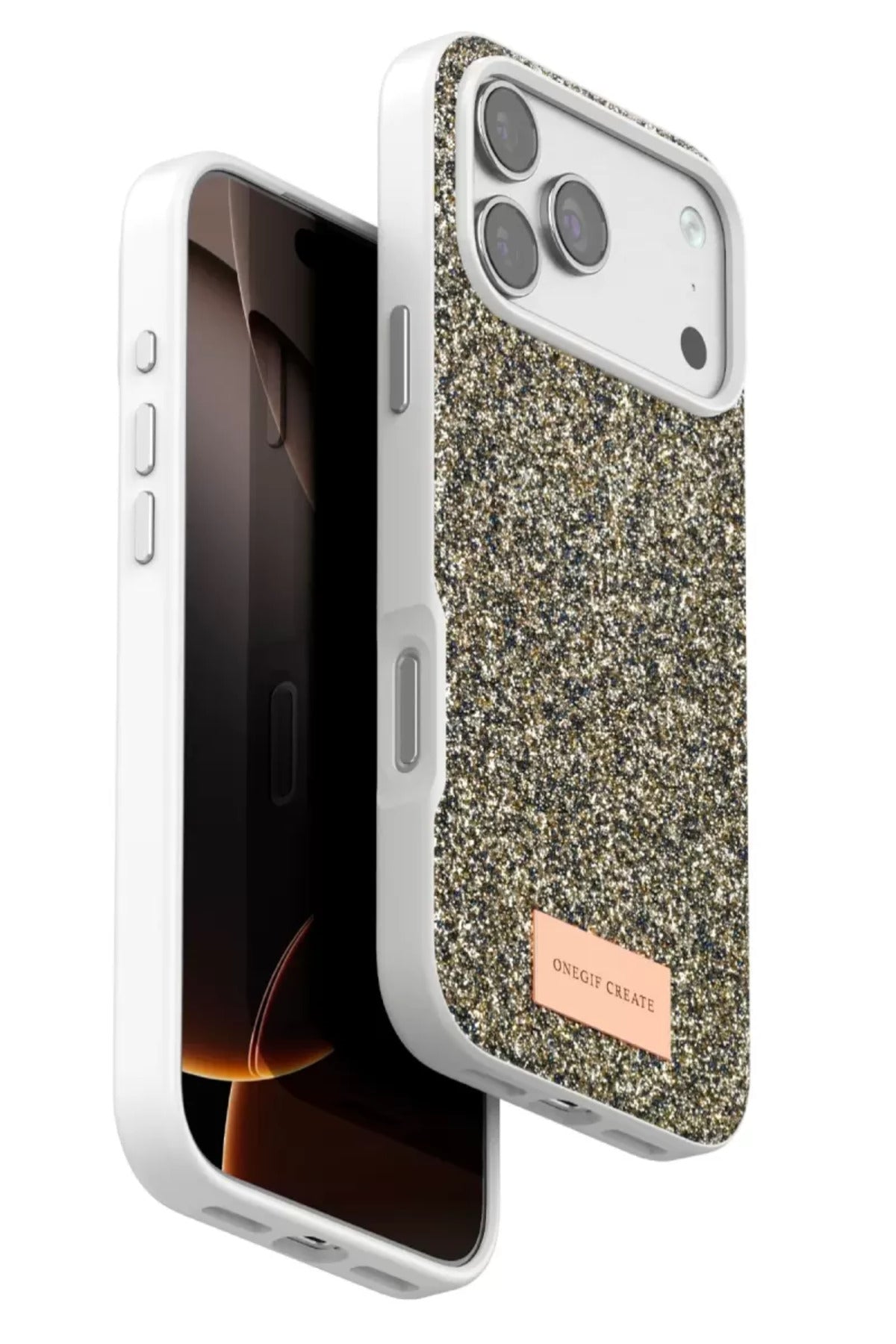 Onegif Apple iPhone 17 Pro Uyumlu Bright Simli Kapak - Çöl Titanyum
