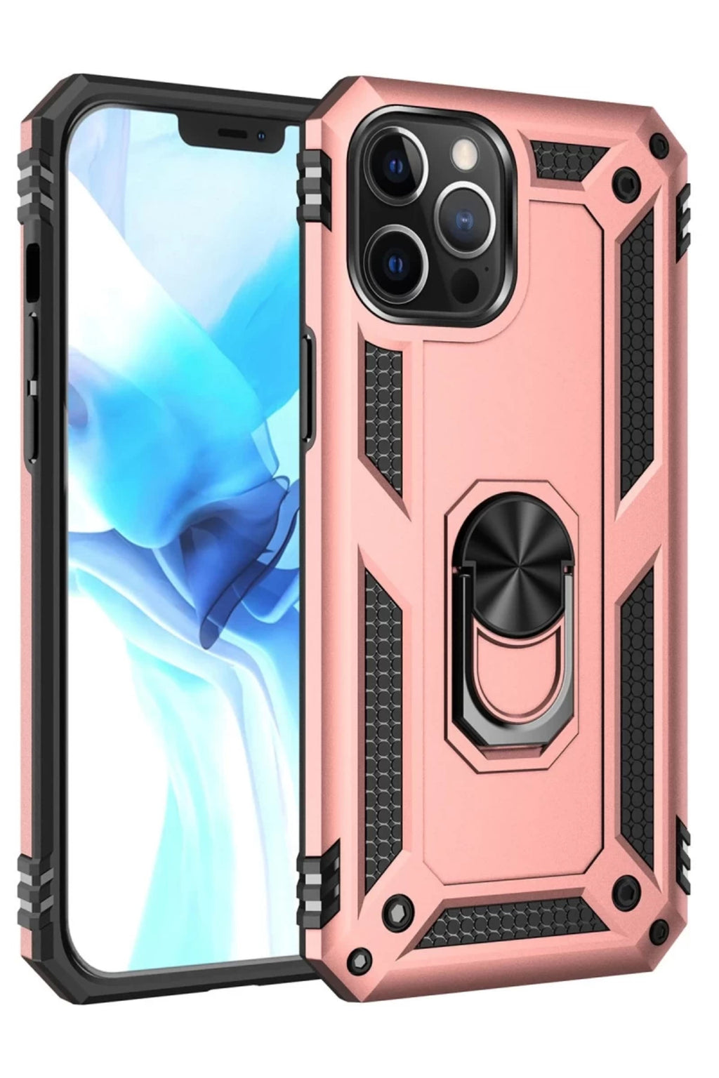 Apple iPhone 12 Pro Max Uyumlu Kılıf Sofya Yüzüklü Silikon Kapak - Rose