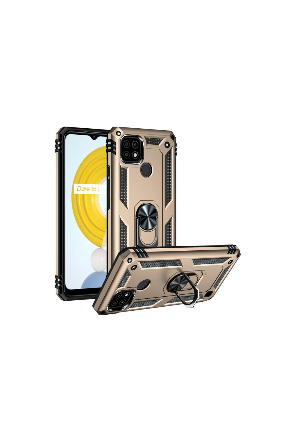 Realme C21 Uyumlu Kılıf Sofya Yüzüklü Silikon Kapak - Gold