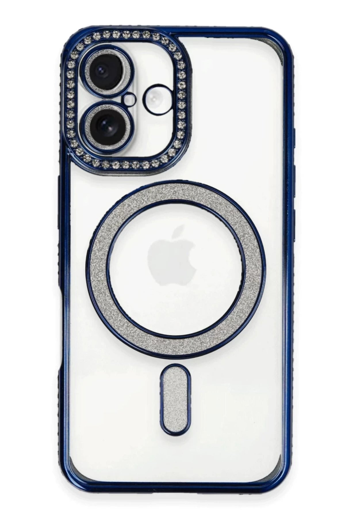 Apple iPhone 16 Uyumlu Kılıf Joke Simli Magneticsafe Kılıf - Lacivert