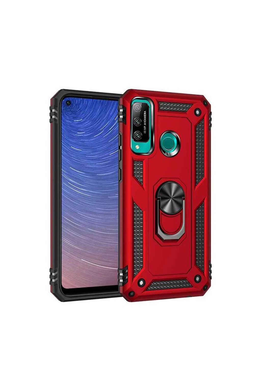 Huawei P40 Lite Uyumlu E Kılıf Sofya Yüzüklü Silikon Kapak - Kırmızı