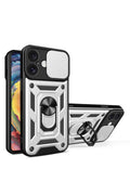 Apple iPhone 16 Uyumlu Kılıf Pars Lens Yüzüklü Silikon - Gümüş