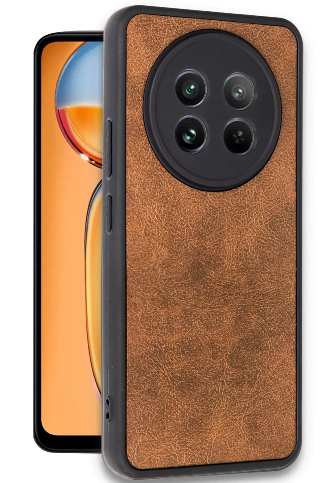 Realme 12 5G Uyumlu Kılıf Aras Deri Kapak - Taba