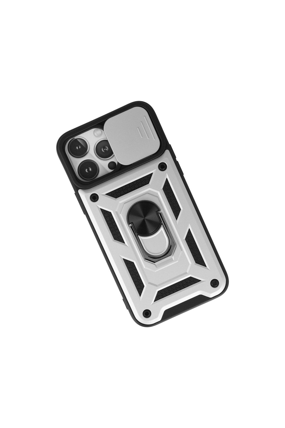 Apple iPhone 13 Pro Uyumlu Kılıf Pars Lens Yüzüklü Silikon - Gümüş