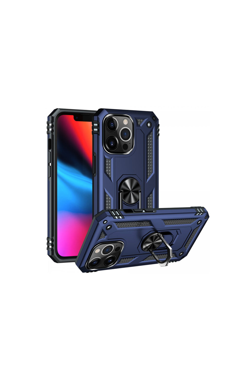 Apple iPhone 14 Pro Uyumlu Kılıf Sofya Yüzüklü Silikon Kapak - Lacivert