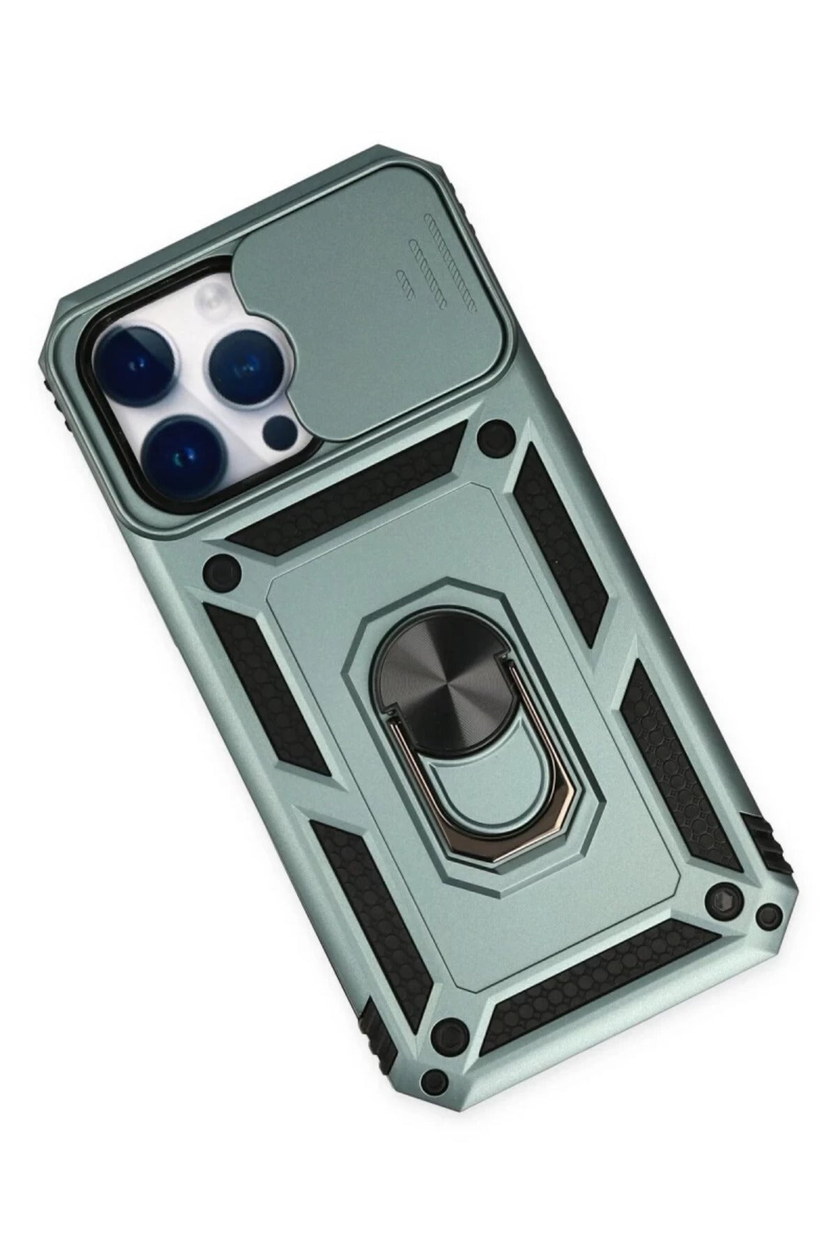 Apple iPhone 14 Pro Max Uyumlu Kılıf Pars Lens Yüzüklü Silikon - Yeşil