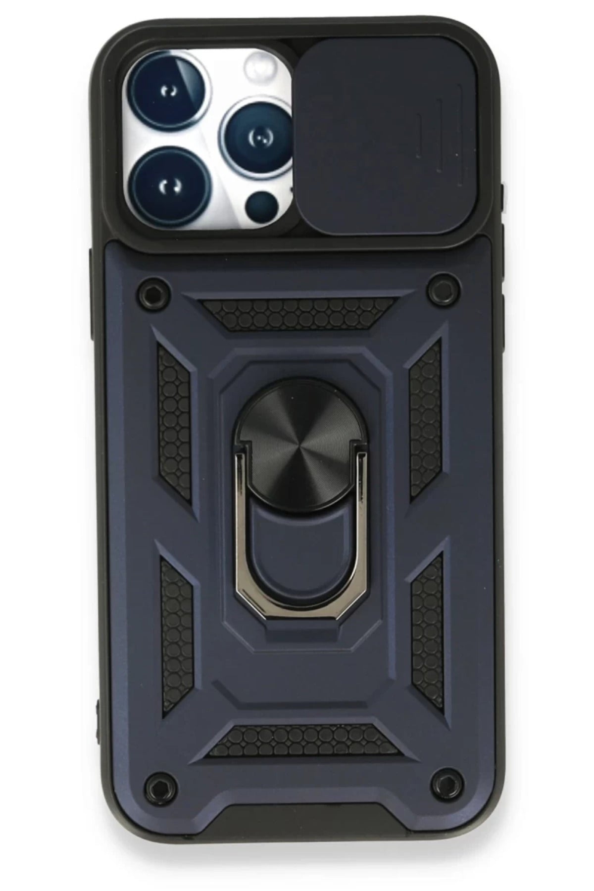 Apple iPhone 15 Pro Max Uyumlu Kılıf Pars Lens Yüzüklü Silikon - Lacivert