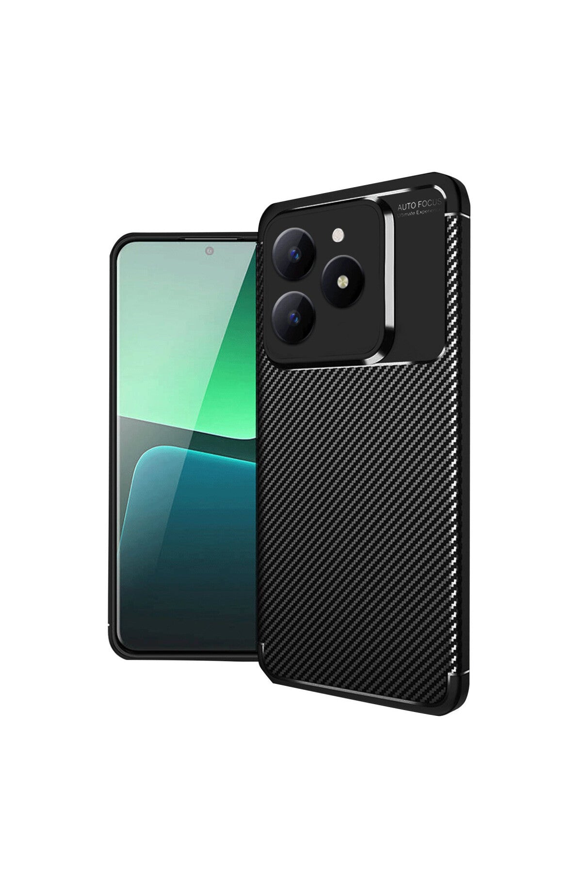 Realme C61 Uyumlu Kılıf Auto Focus Karbon Kapak - Siyah