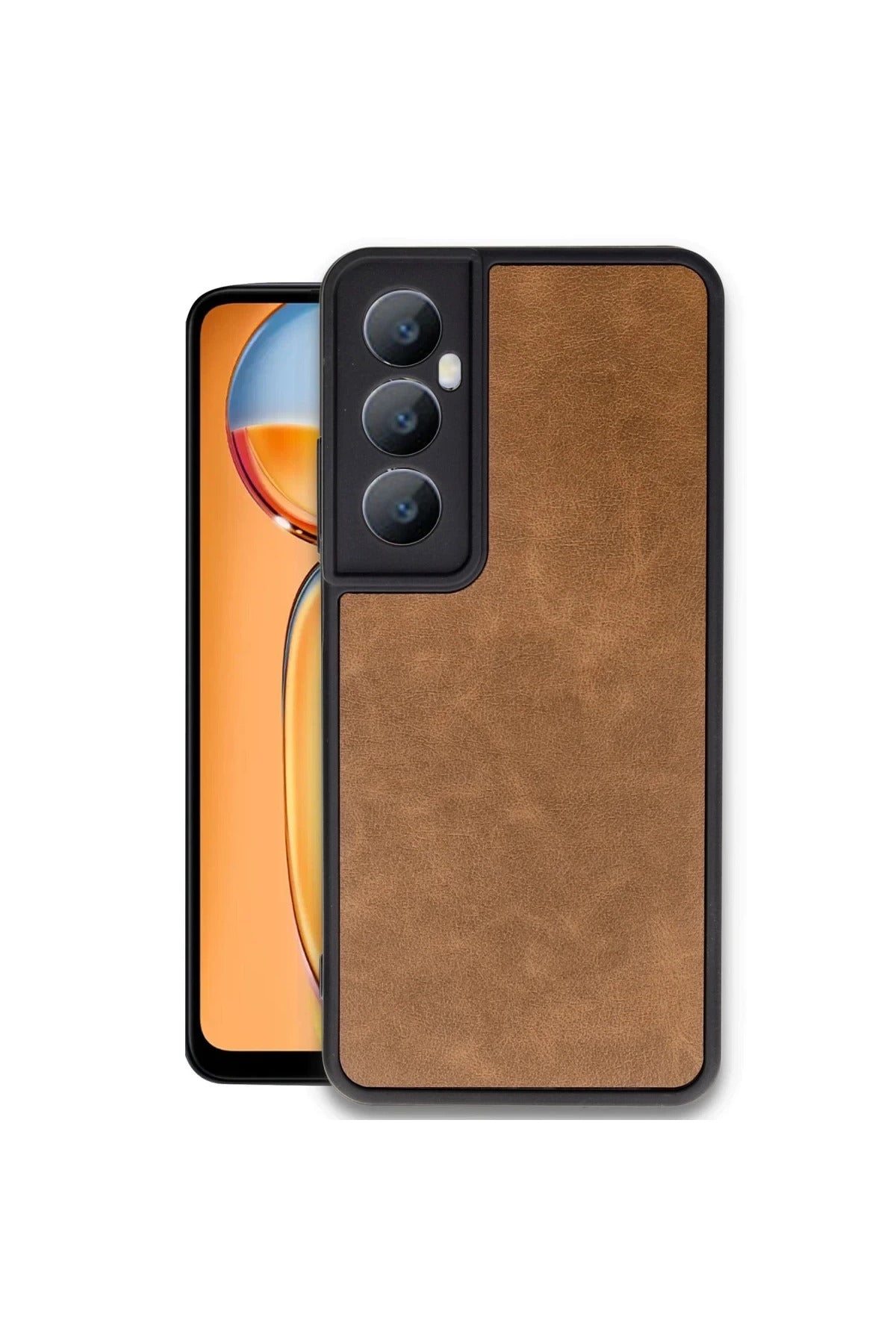 Realme C65 Uyumlu Kılıf Aras Deri Kapak - Taba