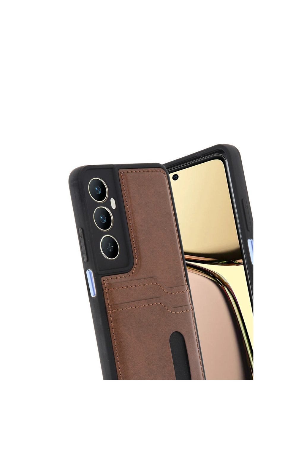 Realme C65 Uyumlu Sara Kartvizitli Deri Kılıf - Taba