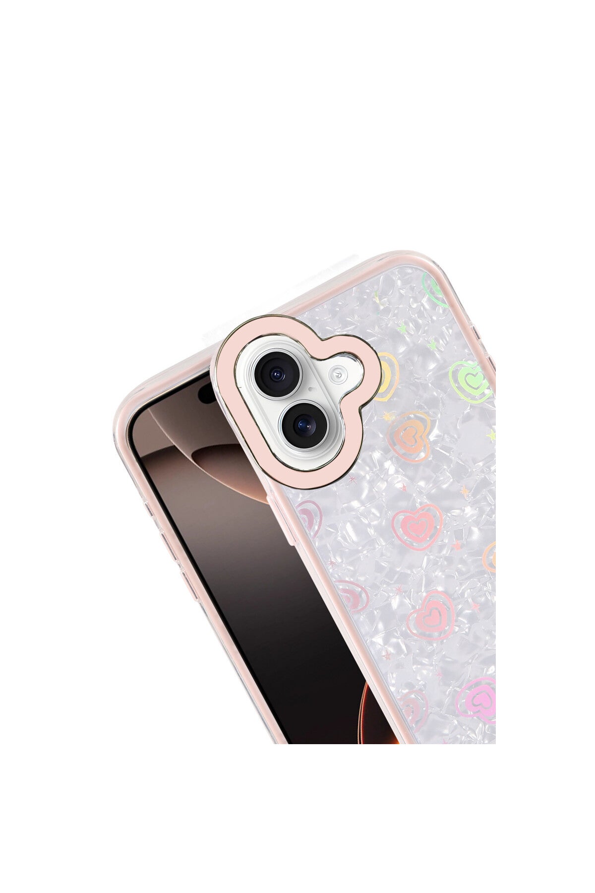 Apple iPhone 16 Uyumlu Lumi Desenli Kapak - Pembe