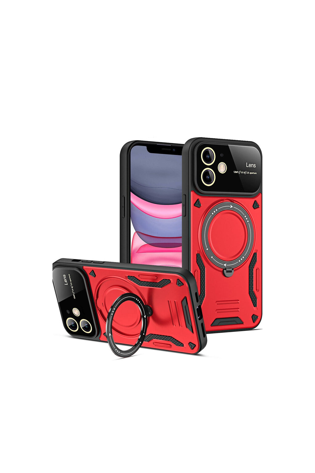 Apple iPhone 11 Uyumlu Kılıf Joy Lens Standlı Kapak - Kırmızı