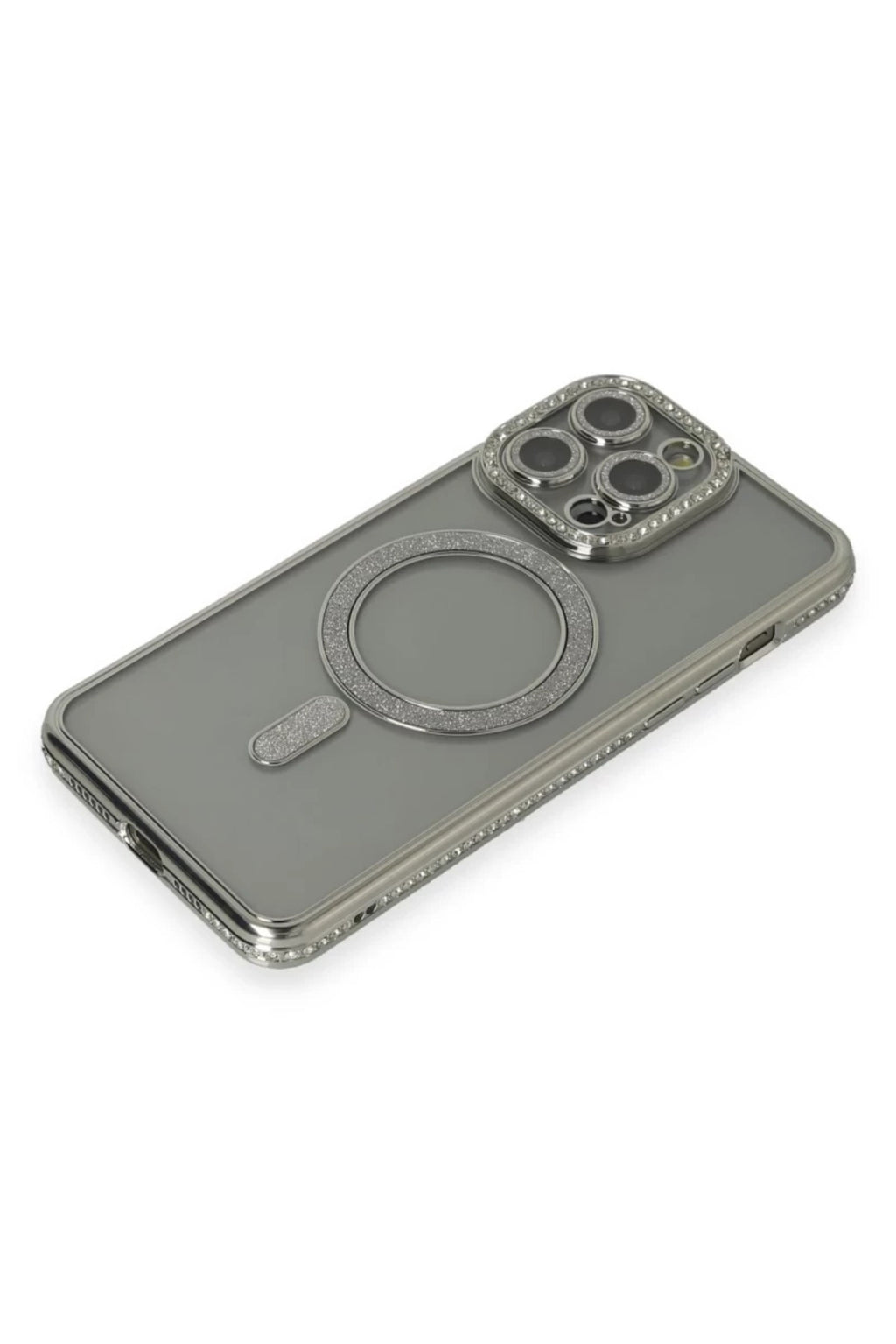 Apple iPhone 15 Pro Uyumlu Kılıf Joke Simli Magneticsafe Kılıf - Gri