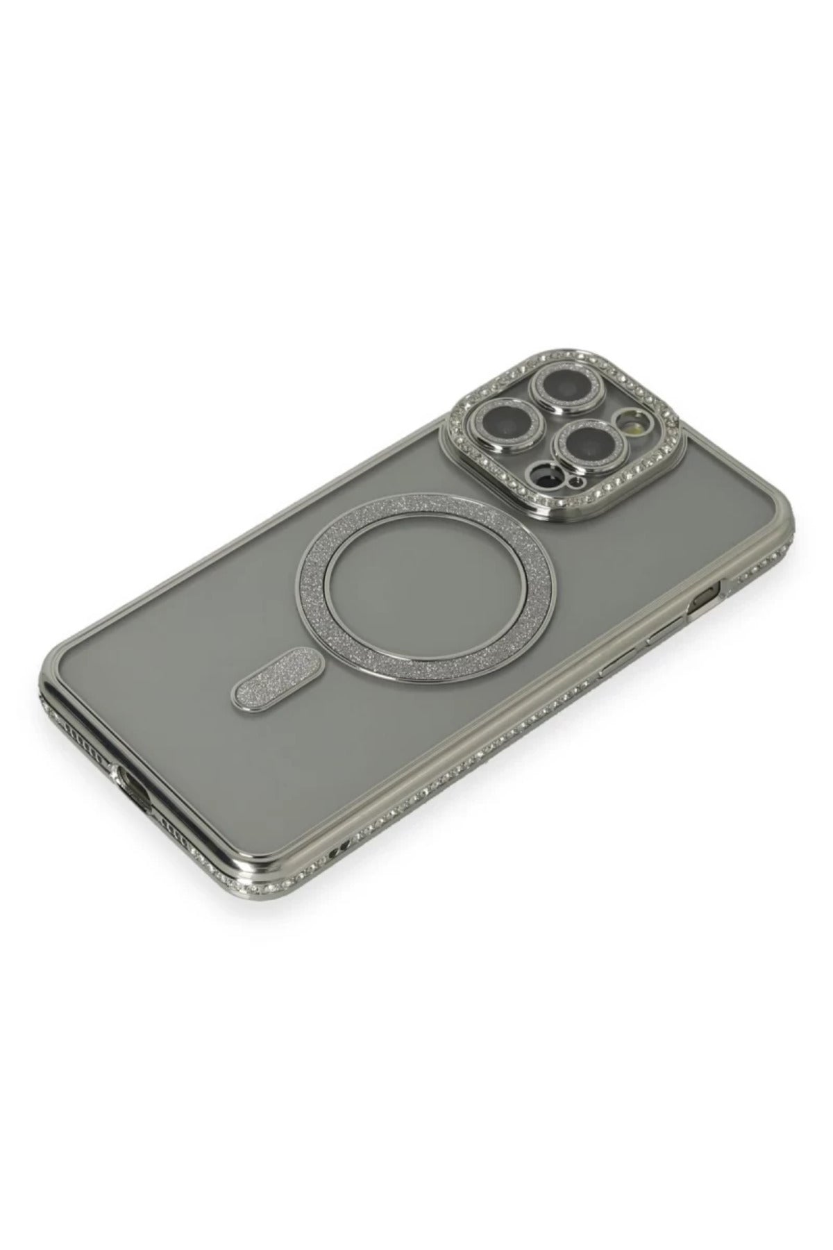 Apple iPhone 15 Pro Uyumlu Kılıf Joke Simli Magneticsafe Kılıf - Gri
