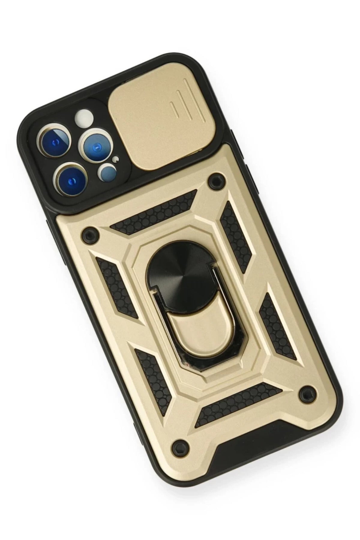 Apple iPhone 12 Pro Uyumlu Kılıf Pars Lens Yüzüklü Silikon - Gold