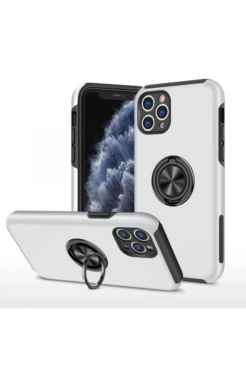 Apple iPhone 11 Pro Max Uyumlu Kılıf Elit Yüzüklü Kapak - Gümüş