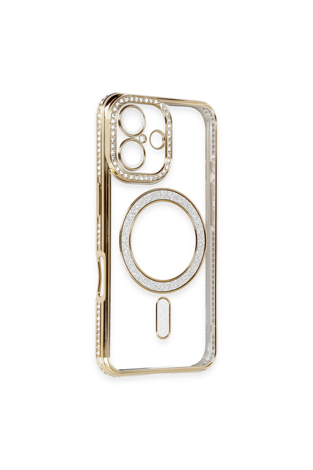 Apple iPhone 16 Uyumlu Kılıf Joke Simli Magneticsafe Kılıf - Gold